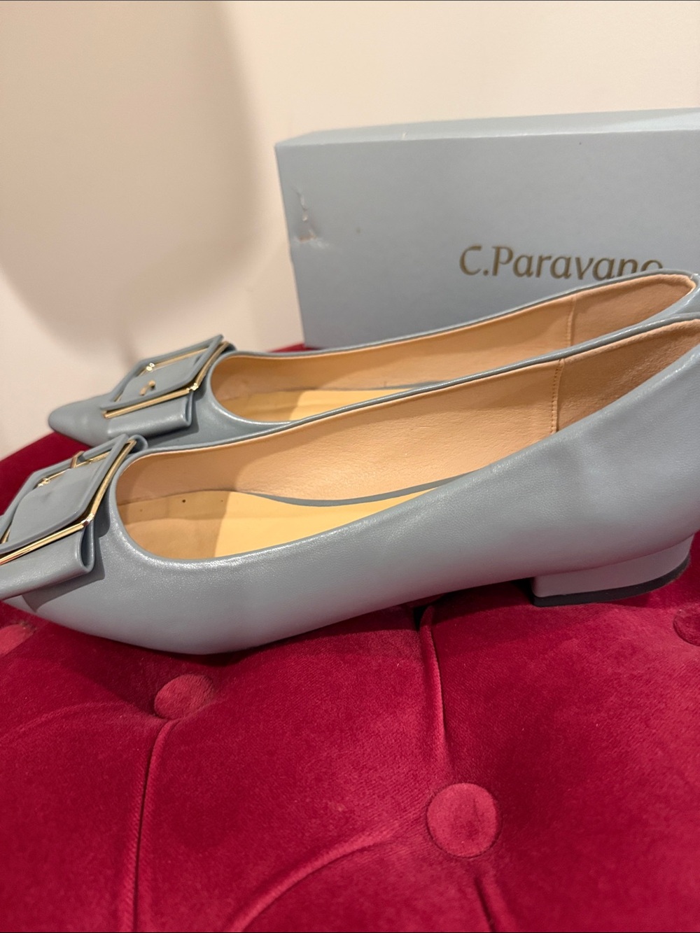 Light blue Gray Pointed Toe Buckle Flats - Picture 2 of 4